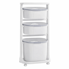 3 Tier Rolling Laundry Basket – Multi-Level Storage Organizer with Wheels (Grey) - Habitt