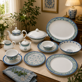 61 PCS Dinner Set – Indigo Flora | Elegant Floral Design Tableware Set