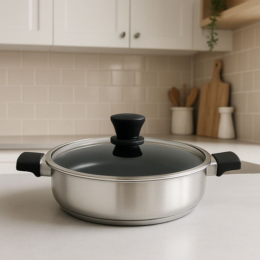 Stainless Steel Karahi with Glass Lid 28×7 cm & 30×7 cm Options