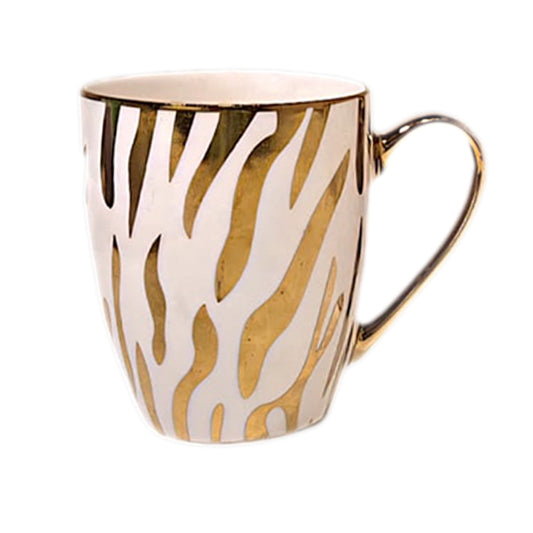 Ceramic Coffee Mug with Gold Handle – Animal Print Design