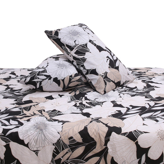Black Ink Double Quilt Cover 90x96" – 100% Cotton Floral Design