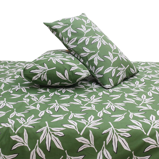 Green Textures Double Quilt Cover 90x96" – 100% Cotton Leaf Print