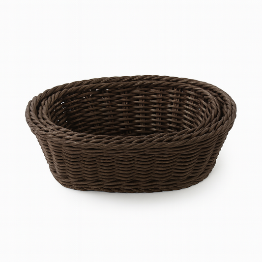 3-Piece Handcrafted Oval Rattan Bread Basket Set – Rustic Brown Woven Cane Serving Baskets for Dining & Kitchen