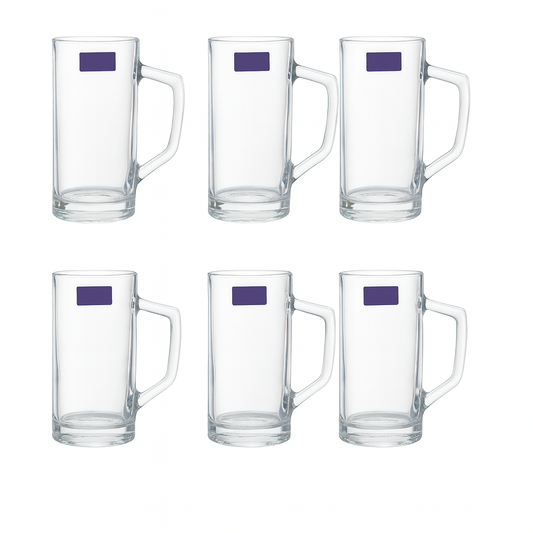 Clear Glass Juice Mug with Angular Handle 430 ml – Set of 6 | Premium Transparent Drinkware for Home & Café