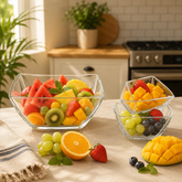Modern Square-Cut Clear Pressed-Glass 7-Piece Fruit Bowl Set – 200/105 mm Small Bowls