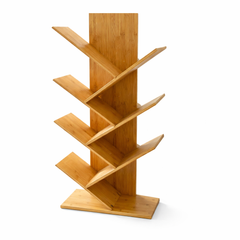 Bamboo Folding Bookshelf – Modern Zigzag Freestanding Display Rack with Multi-Tier Storage - Habitt