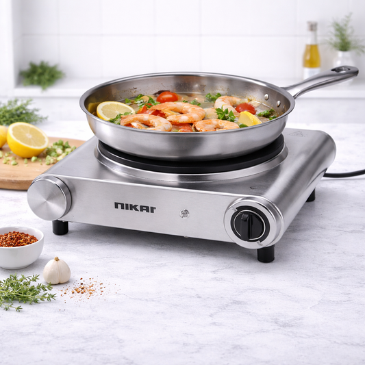 Nikai Single Electric Hot Plate 1500W with Adjustable Thermostat – Stainless Steel Portable Cooker (NKT0E4N2) - Habitt
