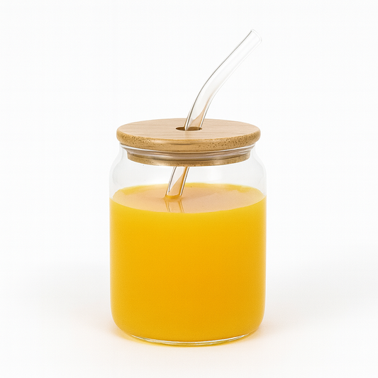 Bubble Tea Glass Cup 500ml with Bamboo Lid Glass Straw