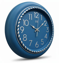 Heritage Prague 2 Wall Clock 18 x 18 Inch – Classic Blue Dial with Silver Accents & Beaded Frame (Plastic) - Habitt