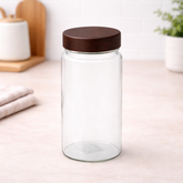 Wood Lid Jar (Large) – Tall Premium Storage Container with Dark Wooden Lid - Habitt