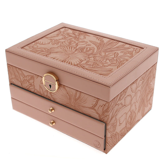 Large Jewelry Storage Box – Double Drawer Organizer with Mirror & Embossed Design