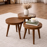 Nysa Solid Wood Nesting Tables Set – Modern Round Coffee & Side Table Set of 3 - Habitt