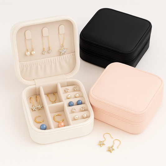 1Pc Elegant Travel Jewelry Box Organizer White – Compact PU Leather Storage Case for Earrings, Rings & Necklaces