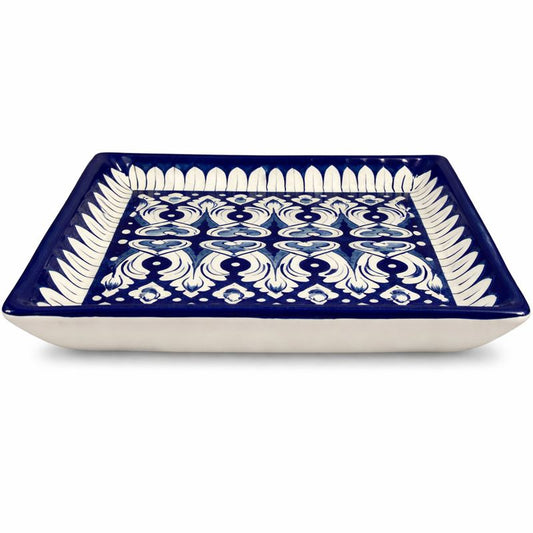 Handcrafted Blue Pottery Serving Dish – Medium Square (10 × 8.5 Inches)