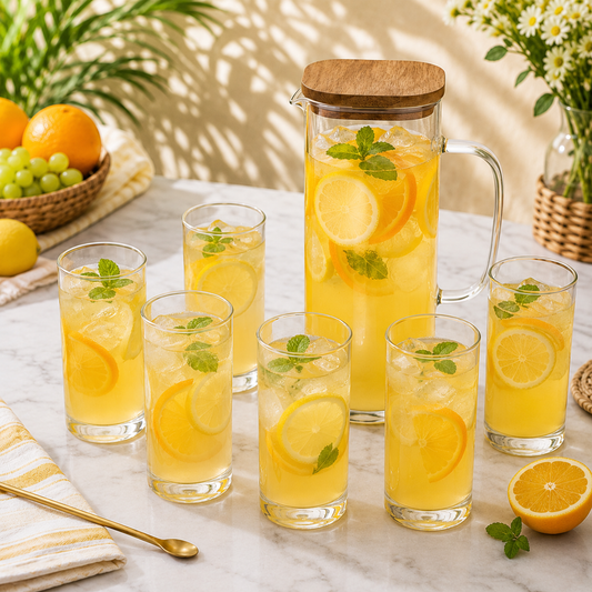 6 Piece Transparent Water Set with Jug | Drinkware Set