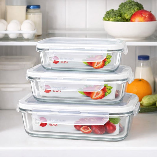 Airtight Borosilicate Glass Food Storage Dish Set – 400 ml, 630 ml & 1000 ml