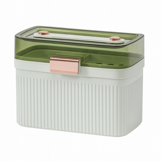 Multipurpose Plastic Storage Box with Lid – Green & White Organizer with Handle