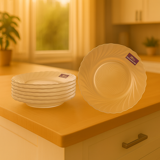 Clear Swirl-Pattern Pressed-Glass Dessert Plate Set – 6 Pieces, 194 mm Diameter