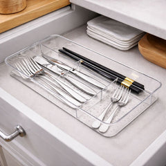 Plastic Utensil Dish Organizer – Clear Cutlery Tray with Multiple Compartments for Drawer Storage