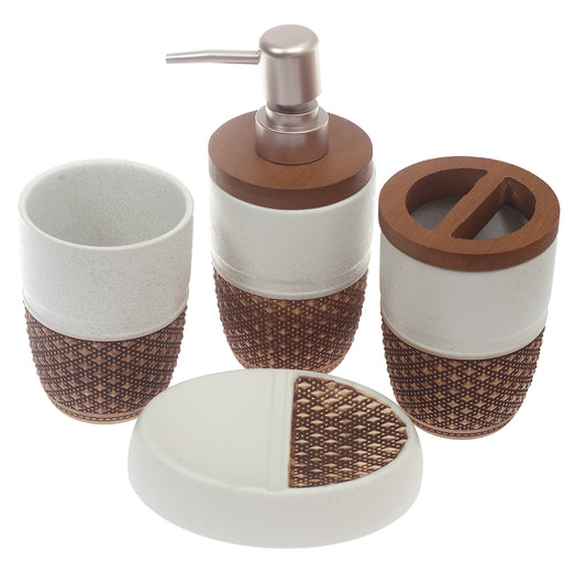 4Pcs Bath Set Brown & White 10 X 9 Inch Gs-16