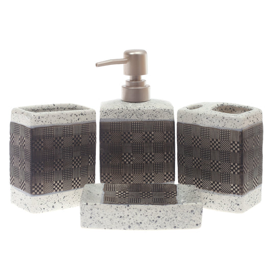 4Pcs Bath Set Brown & White 11 X 9 Inch Gs-14