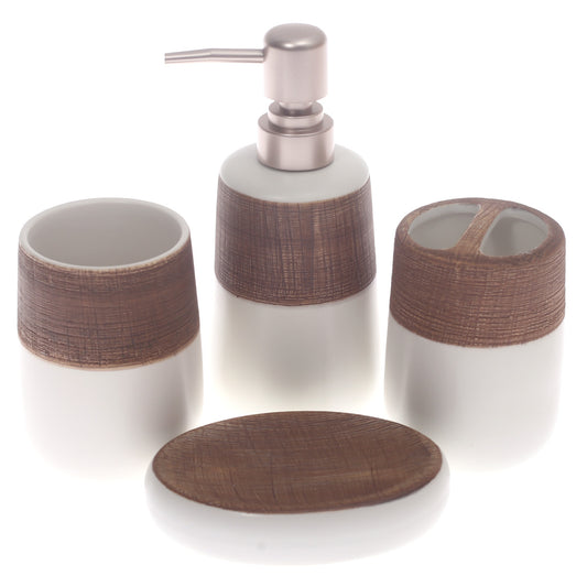 4Pcs Bath Set White & Brown 10 X 9 Inch Gs-09
