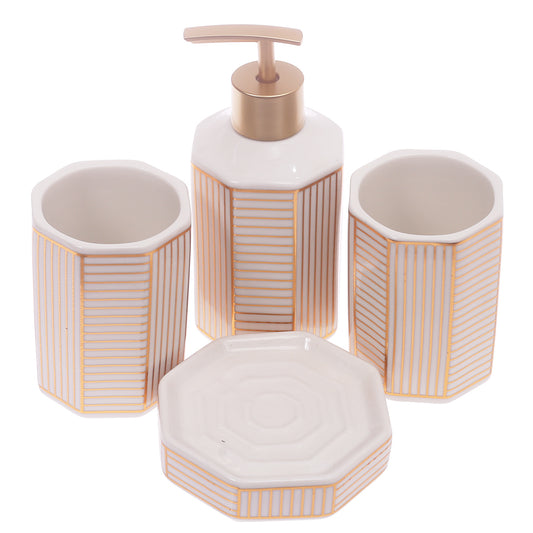 4Pcs Bath Set White & Gold 9 X 8 Inch Gs-18