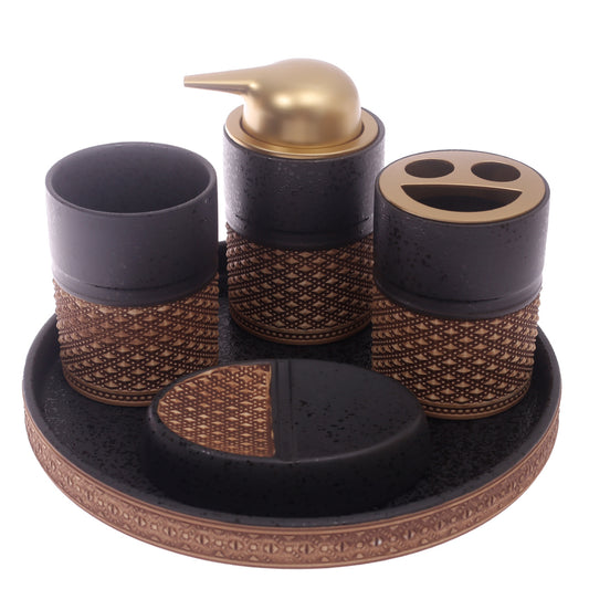 4Pcs Bath Set With Tray Black & Brown 10 X 10 Inch Gs-17