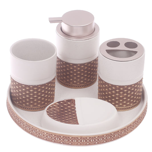 4Pcs Bath Set With Tray Brown & White 10 X 10 Inch Gs-17