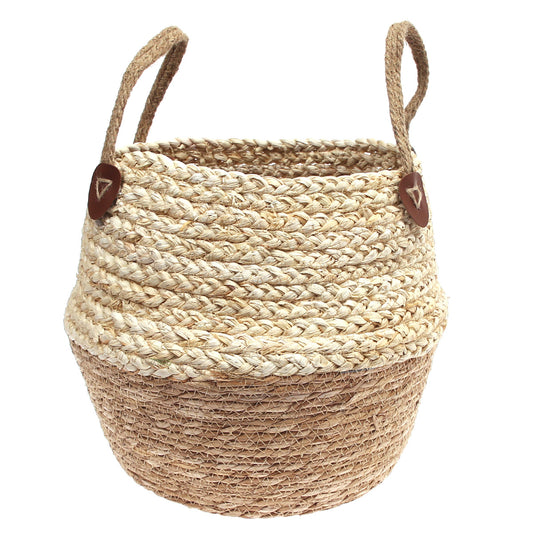 Storage Basket L Beige & White 14 X 14 X 12 Inch CZG-27