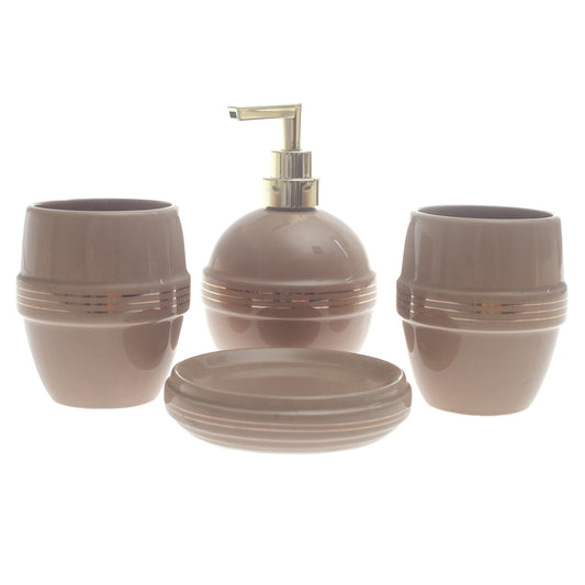 Beige Ceramic 4-Piece Bathroom Accessory Set Modern Circle Design