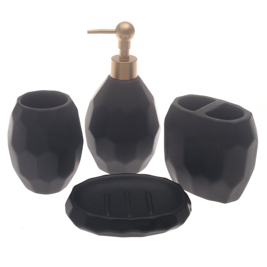 Black Honeycomb 4-Piece Bathroom Accessory Set Matte Geometric Design
