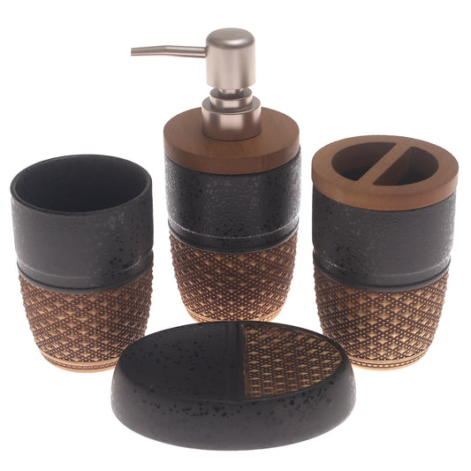 Grey & Beige Textured 4-Piece Bathroom Accessory Set – Matte Rustic Finish