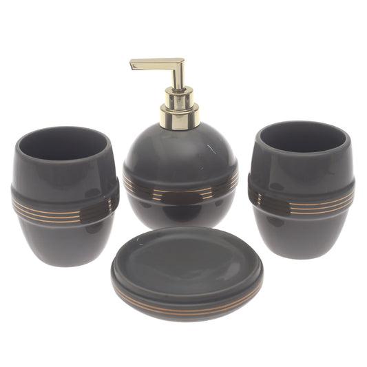 Grey & Beige Textured 4-Piece Bathroom Accessory Set Matte Rustic Finish