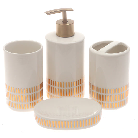 White & Gold 4-Piece Bathroom Accessory Set – Elegant Modern Design