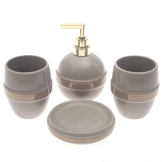 White Circle Design 4-Piece Bathroom Accessory Set – Clean Modern Gloss Finish