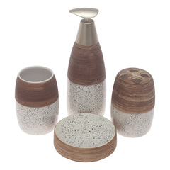 4 Pcs Modern Bathroom Accessory Set – Textured Brown & Stone Finish Soap Dispenser Set