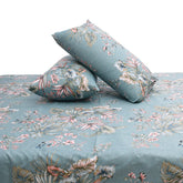 Premium Cotton Floral Jaal Double Bed Sheet (90x100) with 2 Pillow Covers – Teal Blue Tropical Print - Habitt
