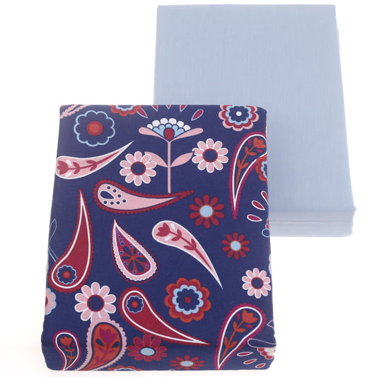 Navy Florals Double Bed Sheet Set – 6 Piece Bedding Collection