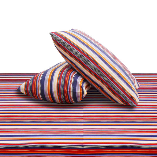 Multi-Colored Striped Double Bed Sheet with Pillow Covers cotton – 96x102 Inches