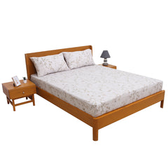 Brown Leaf Double Bed Sheet 90x100 – Soft Cotton with 2 Pillow Covers