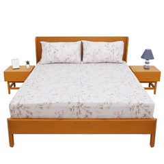 Brown Leaf Double Bed Sheet 90x100 – Soft Cotton with 2 Pillow Covers