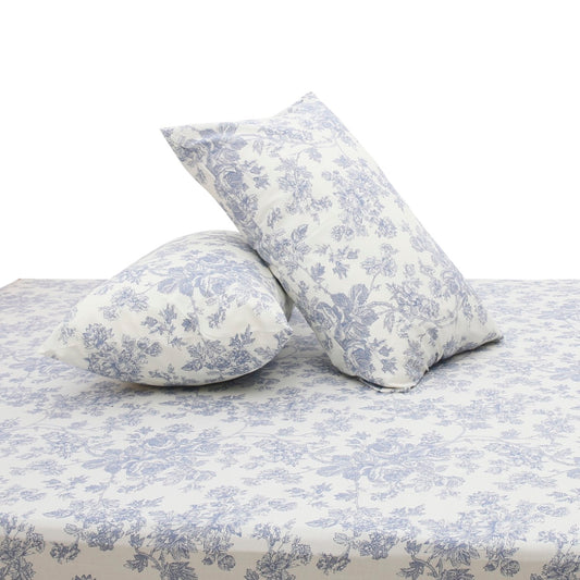 Blue Floral Double Bed Sheet 96x102" – Rotary Printing Percale