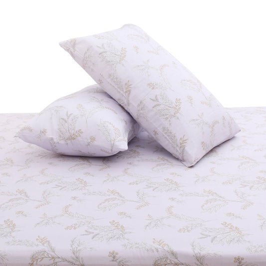 Floral Leaf Double Bed Sheet with Pillow Covers – 96x102 Inches
