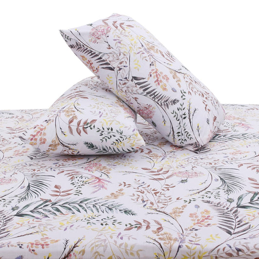 Multi Botanical Double Bed Sheet with Pillow Covers – 96x102 Inches