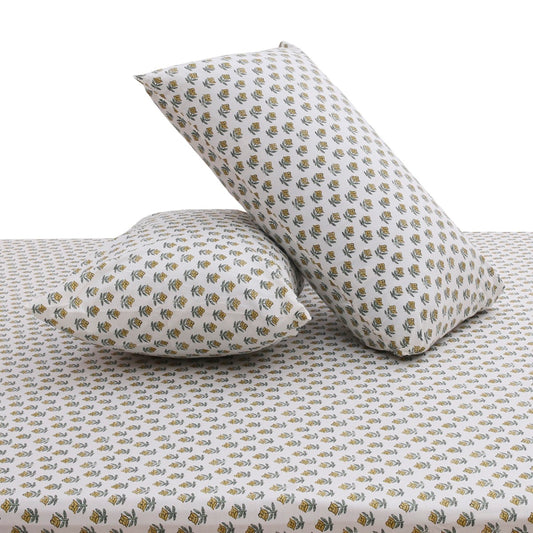 White Motifs Double Bed Sheet with Pillow Covers – 96x102 Inches