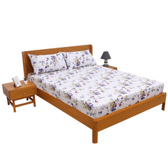 Purple Floral Printed Double Bed Sheet with Pillow Covers (90x100") – Design E