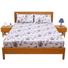 Purple Floral Printed Double Bed Sheet with Pillow Covers (90x100") – Design E