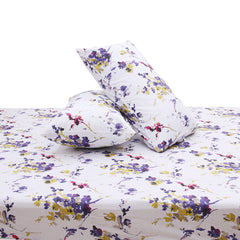 Purple Floral Printed Double Bed Sheet with Pillow Covers (90x100") – Design E