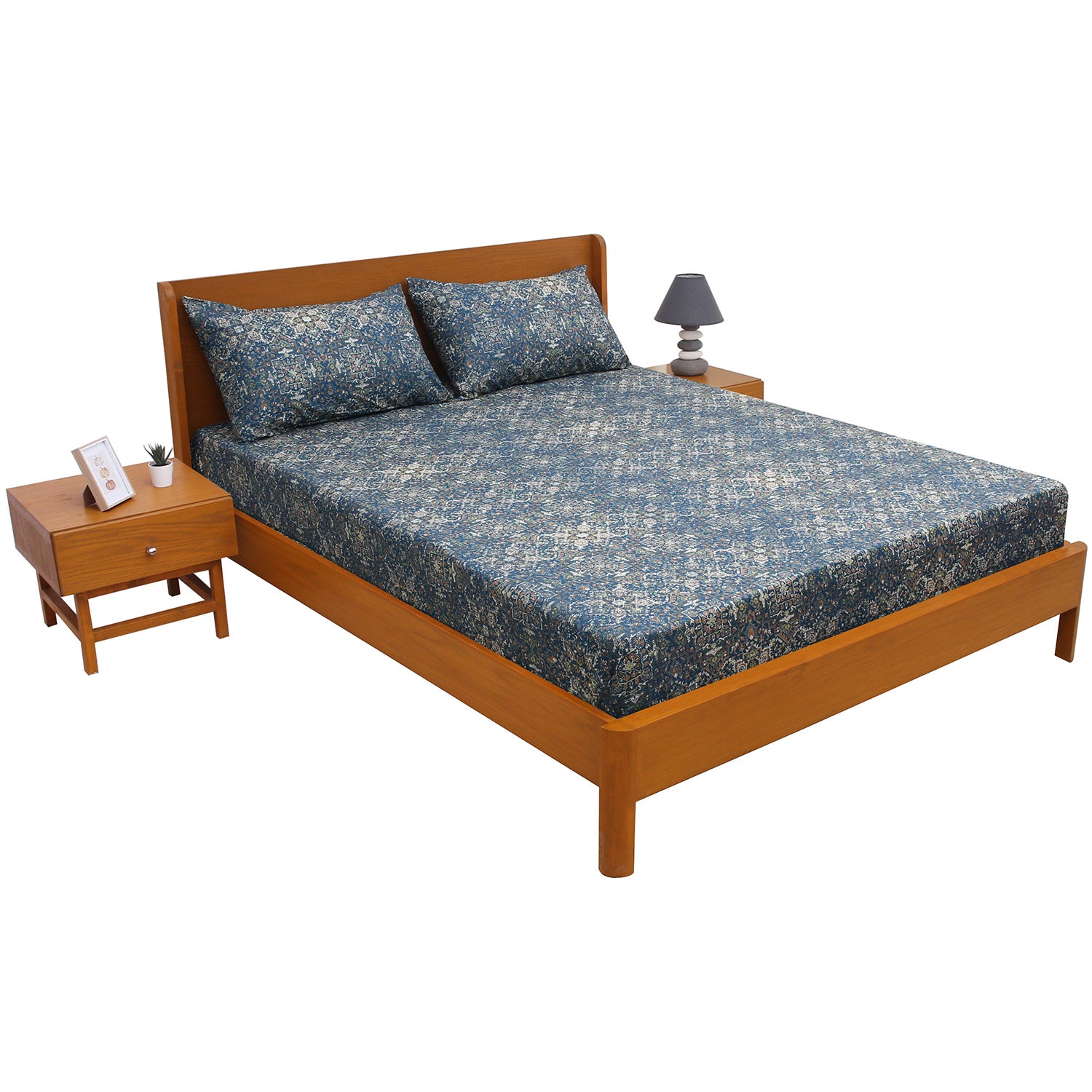 Azure Blue Double Bed Sheet – 96 x 102 Inches | Elegant Patterned Design, Soft Finish & Premium Comfort - Habitt